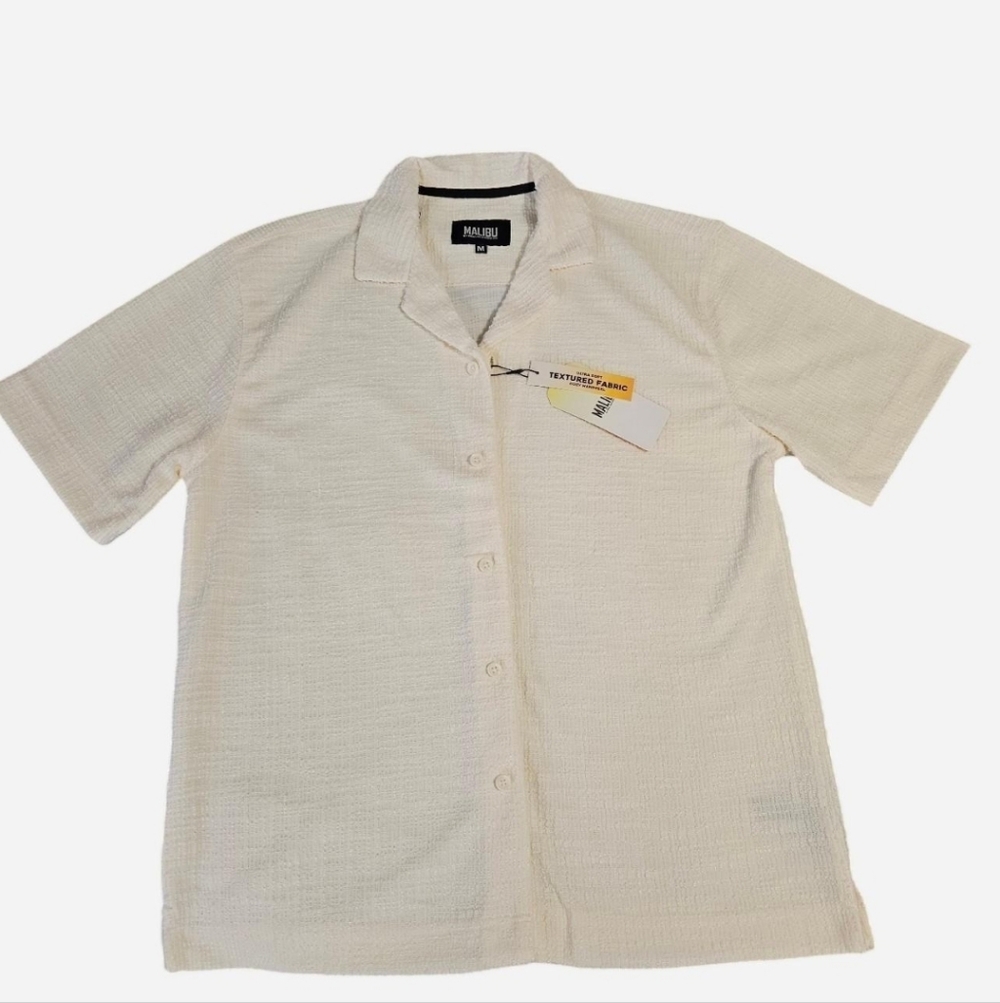 Malibu Cream Short Sleeve Textured Button-Down Shirt